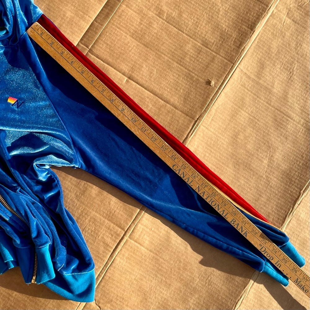 Aviator Nation Turquoise Velvet Full Zip Sweatshirt Hoodie Small Rainbow Stripes - Picture 13 of 13